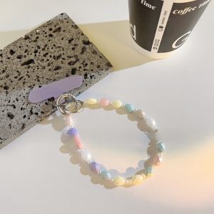 Luxury Ins Diamond Color Beads Mobile Phone Case Long Rope Crossbody Handmade Strap Style Neck Shoulder Phone Belt Short Wrist Rope for Women