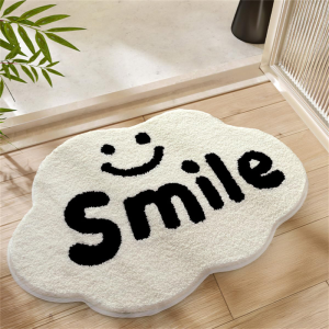 VIKAMA Cloud Smile Fluffy Rug Simple Happy Face Non Slip Water Absorbent Irregular Bathroom Entry Bedroom Decor Carpet