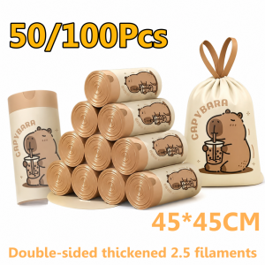 100/50Pcs 45x45cm Printed Tear-Free Drawstring Trash Bags Disposable Garbage Bags Sacks Kitchen Accessories