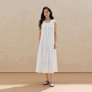 INMAN | 100 Cotton French Embroidery Sleeveless A-Line Dress