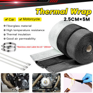 Suomi Motorcycle Thermal Wrap for Exhaust Pipe Cover Heat Resistant Cloth and Metal Cable Ties