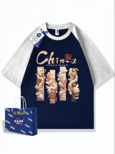Color Blocked Summer Heavy Cotton Loose T-Shirt