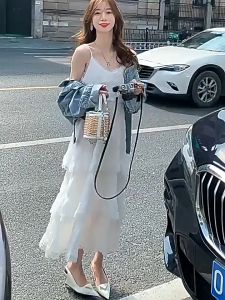 🌟CORE🌟dresses women new style 2025 Korean Trends Niche Atmosphere Sense Dress French Style Pleated Slip Dress Women Long Cake Dress