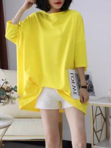 Summer New Candy Color Large Version T-Shirt Womens Short Sleeve Loose Mid-Length Casual Pure Color Top Korean Style Commute