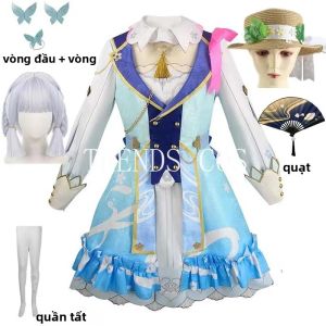 Bộ Trang Phục Cosplay Kamisato Ayaka - Váy Xuân Hoa Kèm Mũ Và Quạt Size Châu Âu Dành Cho Nữ Dành Cho Fan Genshin Impact