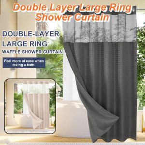 Waffle Double Layer Shower Curtain  Retro Waterproof Polyester Fabric Thickened Shower Curtain