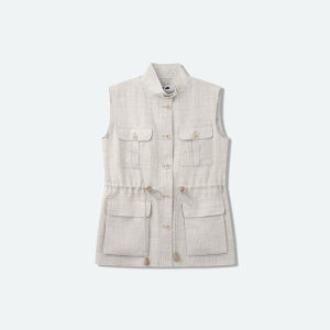 Multi-pocket Stand-up Collar Drawstring Womens Vest