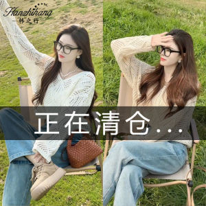 Áo Len Dệt Kim Rỗng Thiết Kế Kiểu Dáng Lười Biếng Cho Nữ Mùa Xuân Thu Mới Rộng Rãi Giảm Tuổi Tác Áo Len Cổ Chữ V Thường