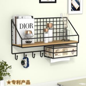 Wall-Mounted Storage Rack Bedside Shelf Dormitory Upper Bunk Bed Hanging Basket Storage Organizer Iron Material No-Drilling