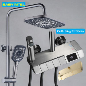 Bộ sen cây tắm đứng nóng lạnh Vòi hoa sen bộ sen vòi tắm LED Mạ TITAN xám 4 phím đàn - Mẫu HOT 2022