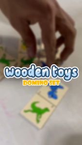 Hntob Wooden 28pcs Thin Domino With Storage Box Dominoes Wood Toy Set Building Blocks Toys Kids
