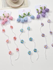 New Childrens Cartoon Knitted Tulip Flower Braid Chain Bead Tassel Hair Clip Little Girl Princess Hair Accessories Female