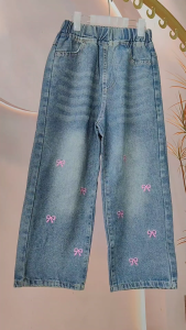 Coquette Outfit Denim Pants for Kids Girls 5-12 Years Old Korean Style Party OOTD Ribbon Maong Pants for Girls