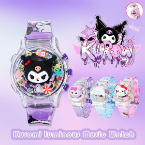 Cute cartoon Sanrio Kuromi melody Cinnamoroll Luminous Music Watch with Rotating Flip for Kids Colorful Flashing Led Watch Toys best Gifts for kids