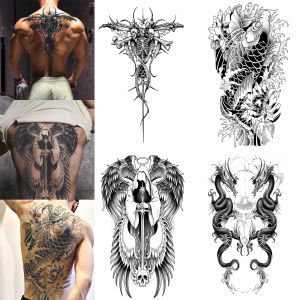4 Sheets Judgment Angel Combo Full Back Tattoo Stickerrealistic Long-lasting Waterproof for 1-2 weeks Fake Tattoo