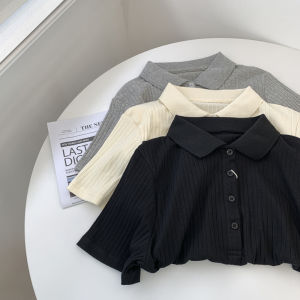 Slim Fit Polo Neck Short Sleeve T-Shirt Women Summer Thin Design Loose Half Sleeve Striped Top Korean Style Casual Online Exclusive