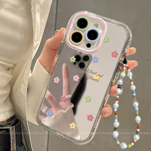 OPPO Reno Special Edition Floral Silicone Case Women Full Cover Mirror Design with Bracelet Anti-Slip Protection Soft Shell