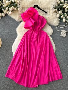 High Waist Midi Dress Summer Design Sleeveless A-Line Skirt with Stand Collar Ideal for Birthday Party and Special Occasions