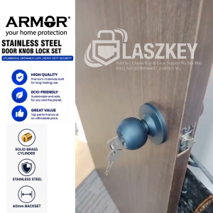 ARMOR ACL-1100 Cylindrical Door Knob Lock Entrance Keyed 60mm Backset Stainless Steel Matte Black