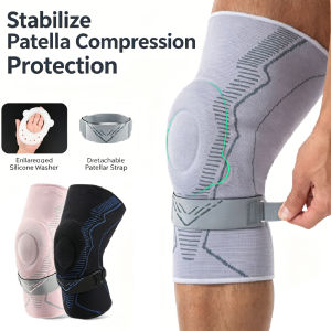 1PCS Men & Women Knee Compression Brace Knee Sleeve with Patellar Gel Pad and Removable Patella Stabilizing Strap