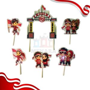 Toper kue / Toper 17 agustus / Toper cake / TEMA KEMERDEKAAN / dirgahayu / cocok untuk tumpeng / hiasan kue ulang tahun tusuk