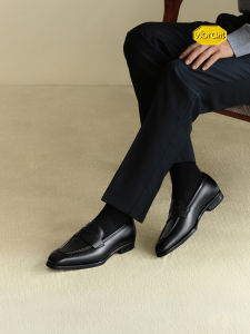 ThomWills Mens Genuine Leather Slip-On Loafers Comfortable British Style Winter Shoes Fashionable Business Flat Heel round Toe