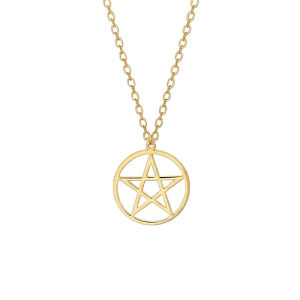 14K Gold Plated Stainless Steel Pentagram Pendant Necklace For Women Five Pointed Star Wiccan Pagan Jewelry