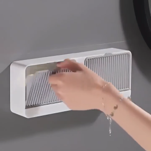 Household Vertical Wall Mounted Soap Box with Double Box Flip Cover Drainage Soap Tray Storage Box