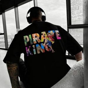 Bandai | One Piece Mens T-shirt Monkey D. Luffy PIRATE KING Anime Tee Summer Spring Boys Simple Short Sleeves Parent-child Outfits