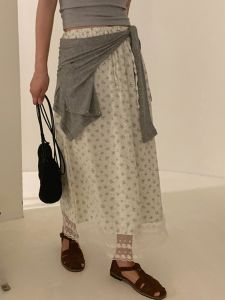 Sweet  Floral Elastic Waist Half Skirt Womens Fashionable Versatile Summer 2024 Polyester Long Straight A-Line Skirt