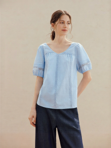 INMAN | Linen Cotton V-Neck Lace-Up Shirt