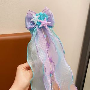 Mermaid Ribbon Clip Colorful Ribbon Gradient Pearl Tassel Back Of The Head Hairpin Hair Accessories