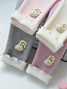 กางเกงขายาวเด็กผ้าฝ้ายผสมหนาสำหรับฤดูหนาว กางเกงขายาวเด็กผู้หญิง ชั้นใน ผ้าขนแกะ ความยาว 9 ฟุต อบอุ่น ใส่กลางแจ้ง เสื้อผ้าเด็ก