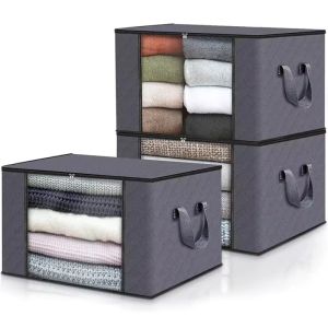 2Pcs Foldable Storage Bag Large Capacity Clothes Blanket Storage Bags with Clear Window for Organizing Bedroom Closet Clothing
