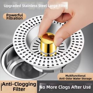 YOULE | Stainless Universal Sink Filter Strainer Drain Plug Spring-loaded Stopper