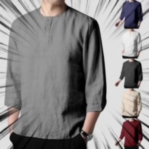 Kurta Lelaki Dewasa Como Crepe plain Mura Cantik - Berpocket Round Neck ¾ Sleeves Style