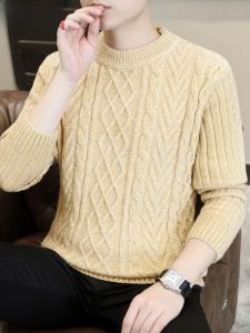 HENGYUANXIANG | เสื้อสเวตเตอร์คอตั้งหนาสำหรับผู้ชาย เสื้อคลุมกันหนาวแบบถัก ทรงหลวม ปกติ โพลีเอสเตอร์ 100% ฤดูหนาว ปกติ