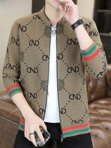 HENGYUANXIANG | Stylish Knitted Open Cardigan Mens Fashion Trendy Floral Zipper Sweater Handsome Outerwear Autumn Season Casual Youthful