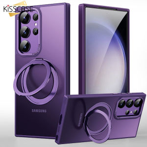 【360° Bracket】KISSCASE For Samsung S24Ultra Magsafe Case Any Angle Rotation Holder Stand Case With Finger Ring Bracket Foldabke Holder PC Matte Frosted Full Transparent Hard Shell Cover For Galaxy S24 S23Ultra S23 Plus S23+ S22