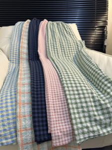 Extended Length Loose Fit Thin Home Leisure Plaid Womens Pants Walking Pants Spring Summer Autumn Seasonal Comfortable Sleepwear