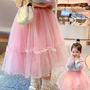 Girls Cake Skirt Half-length Spring Autumn New Style Children Universal Pure Color Puffy Long Skirts Korean Version Pure Cotton