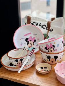ชุดจานชามเซรามิกลายการ์ตูน Mickey Mouse Minnie Mouse สำหรับนักเรียน ชามทานข้าว ชามทานซุป ชามทานอาหาร ชุดจานชามลายการ์ตูนสุดน่ารัก