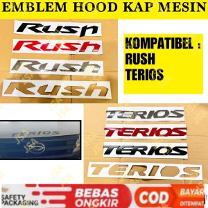 Emblem Hood Kap Mesin Mobil Rush Terios Hitam Chrome Merah .