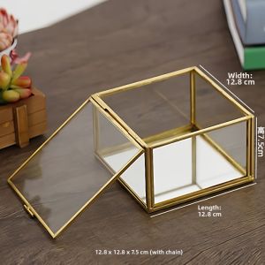 Retro Gold Rimmed European Style Glass Jewelry Box Square Magnetic De-Notching Storage Box for Wedding Special Ceremony