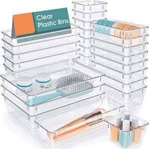 4/7/10/13/18/25 pcs Versatile Drawer Organizer Set 5-Size Bathroom and Drawer Organizer Tray for Makeup Bedroom Office Storage