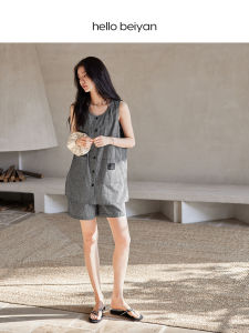 BEIYAN | Vintage Check Summer Sleepwear No Sleeve Shorts Set