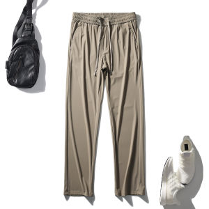 Cool Lightweight Summer Mens Casual Pants Ice Silk Elastic Waist Straight Leg Fashion Urban Style Daily Wear Thin Elastic