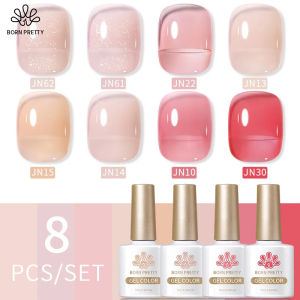 BORN PRETTY 8PCS Jelly Nude Pink Nail Gel Polish Set 10ml Translucent Soak Off UV LED Gel For Semi Permanent Nail Art Manicure
