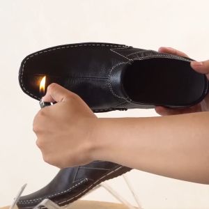 Sandal Slop Kulit Pria Bustong Sendal Sepatu Casual Model Rajut Moccasin MVR02