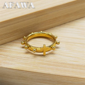 Christian Christ Jesus Cross Ring Stainless Steel Gold Color Lord Prayer Catholic Rosary Church Rings Jewelry anillo RRR41S02